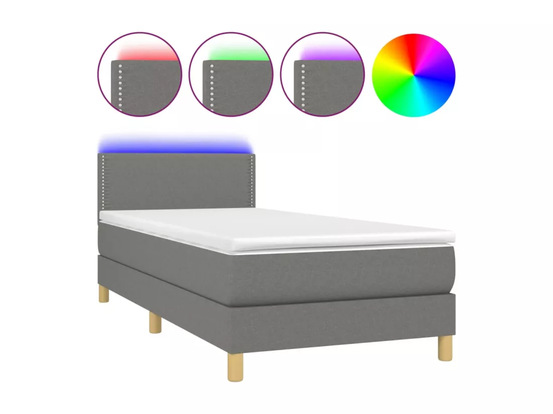 Sommier tapissier avec matelas et LED Gris foncé 90x190cm Tissu