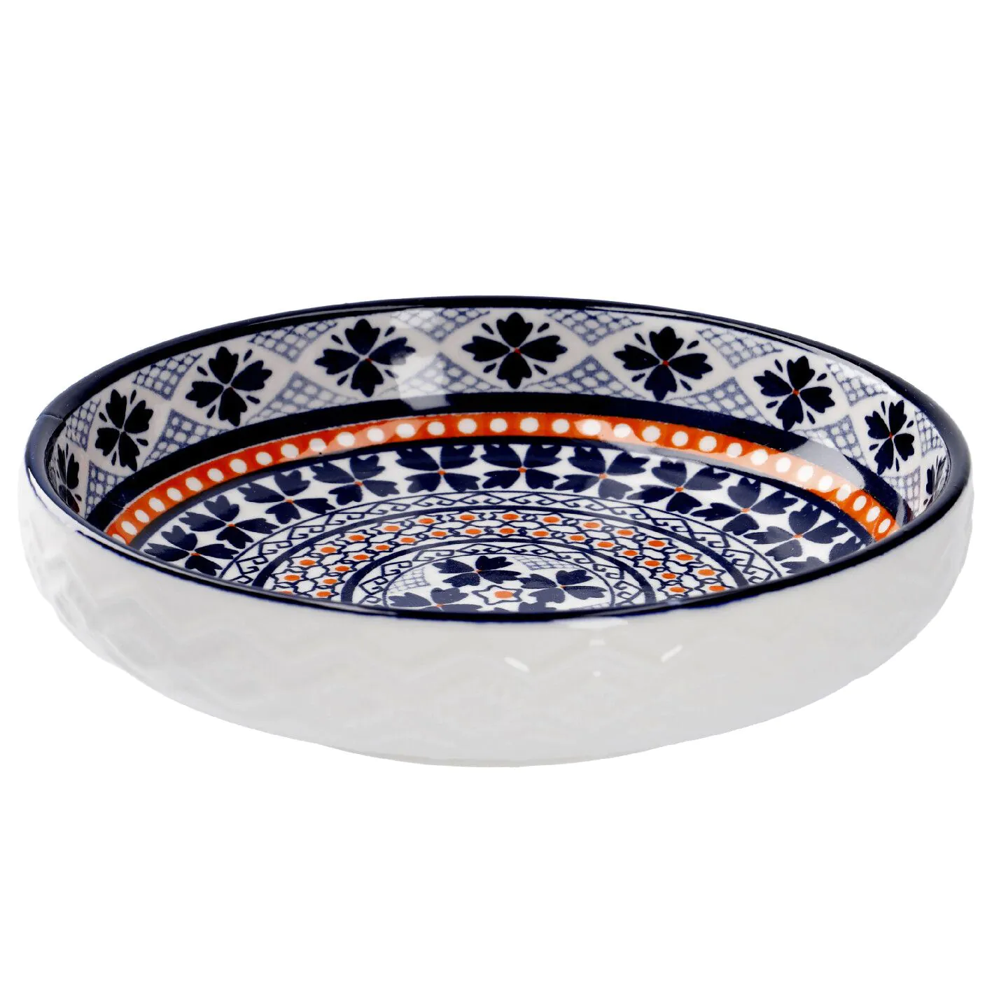 Schale China, flach, blau/orange, 15 cm