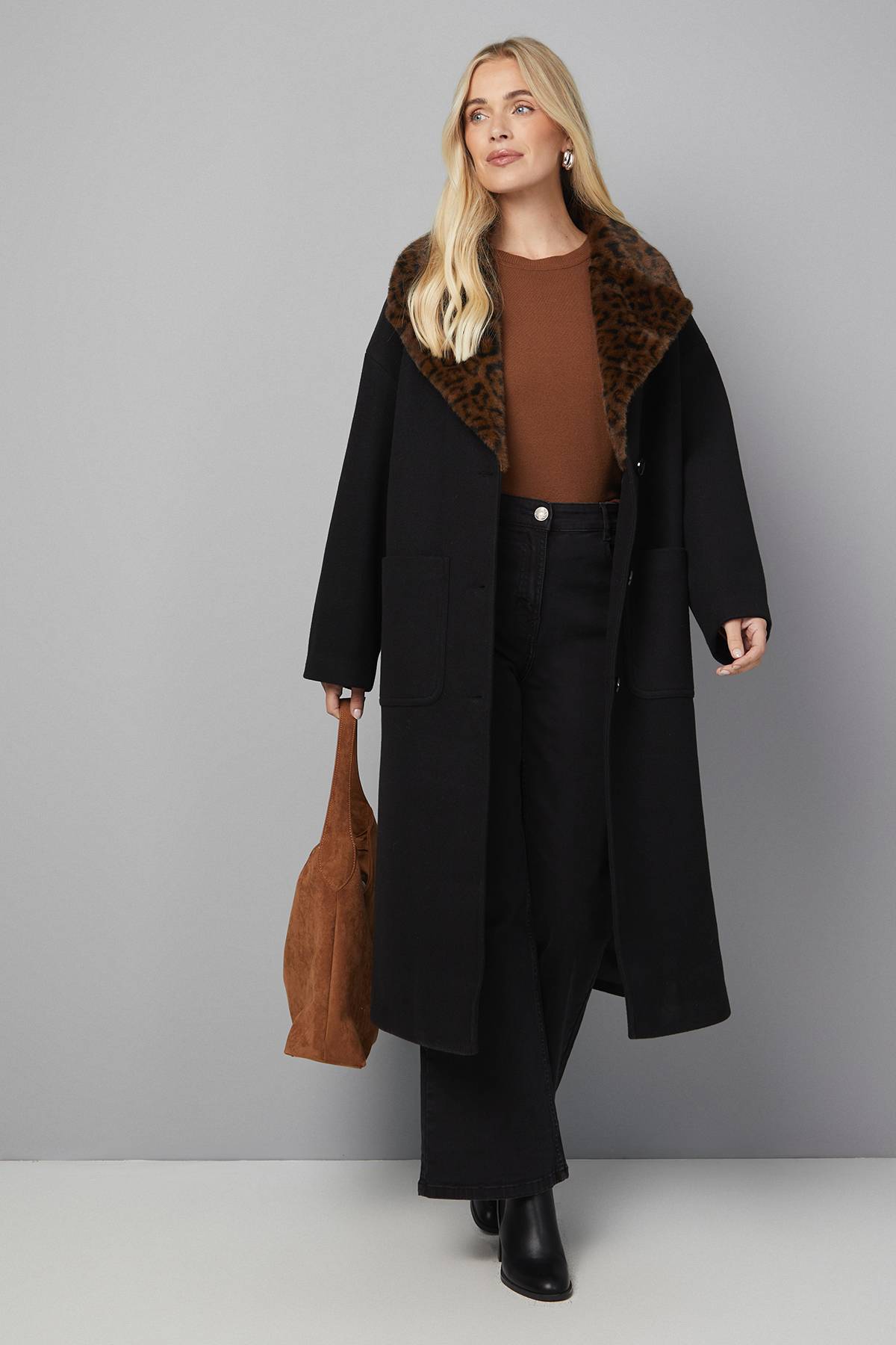 Wallis Manteau Petite à Col en synthétique Léopard