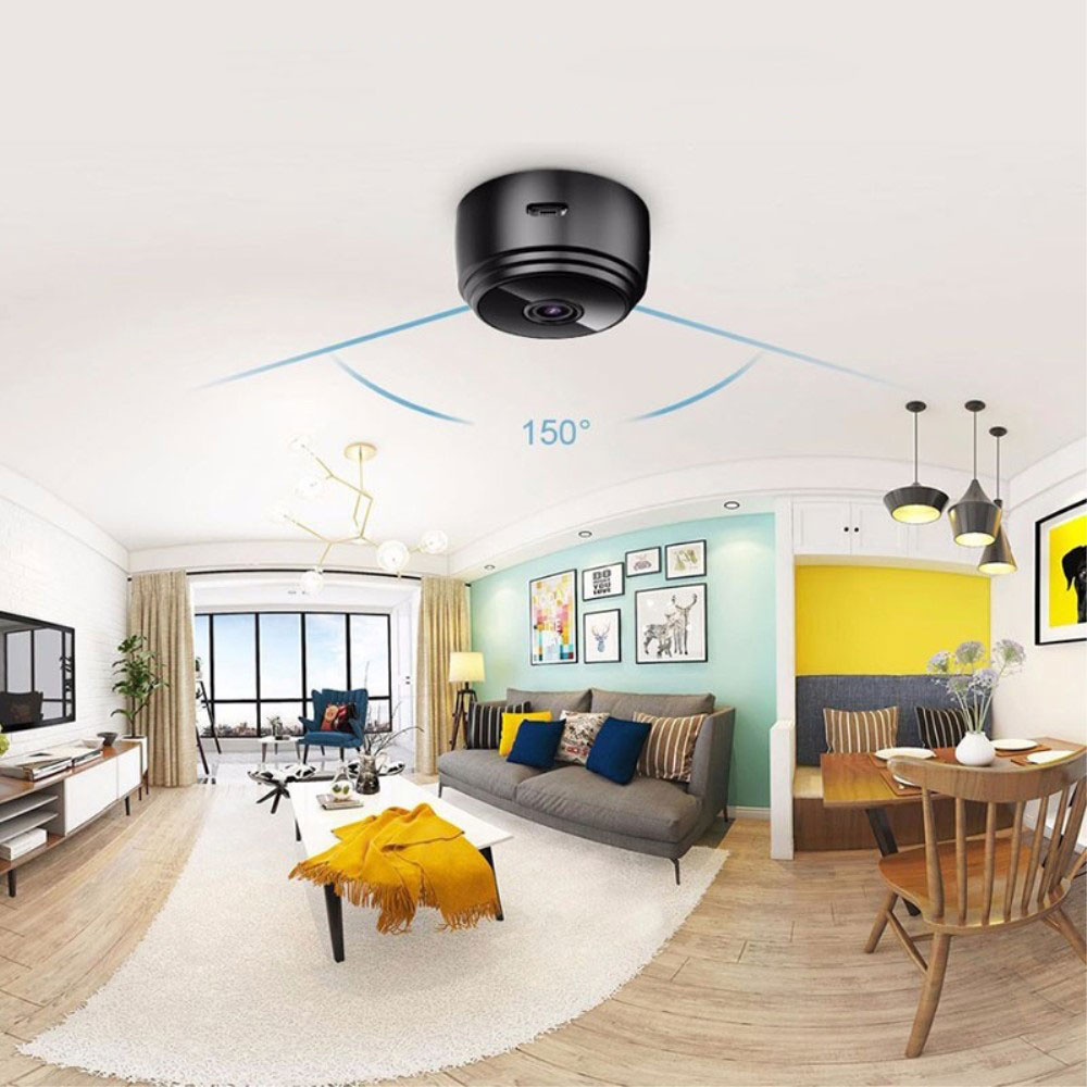 Mini WiFi IP Kamera FullHD 1080p Infrarot LED's Nachtsichtfunktion mit Akku (240mAh) und Micro SD Kartenslot   Halterung iOS/Android - Schwarz