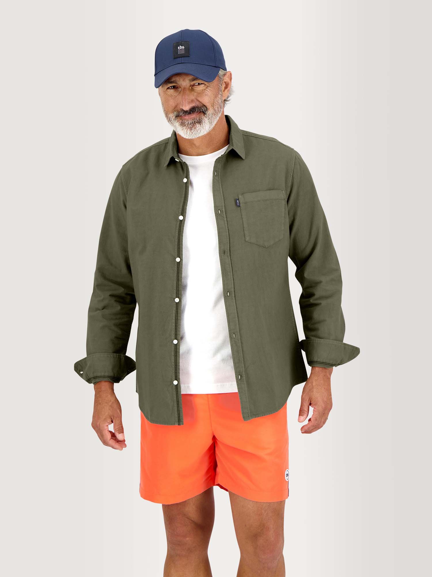 Chemise Homme Manches Longues Coton Kaki