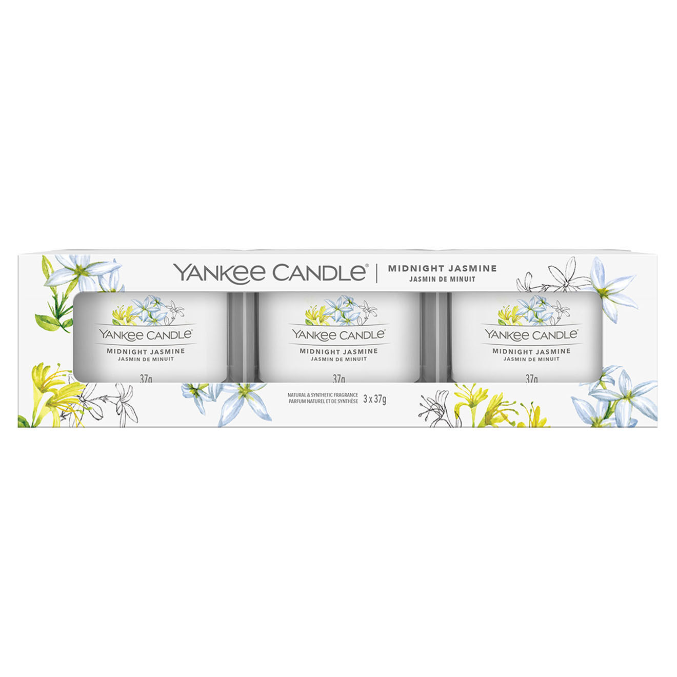 Yankee Candle Coffret 3 Bougies parfumées votives Jasmin de minuit Signature - 1 mèche 10h