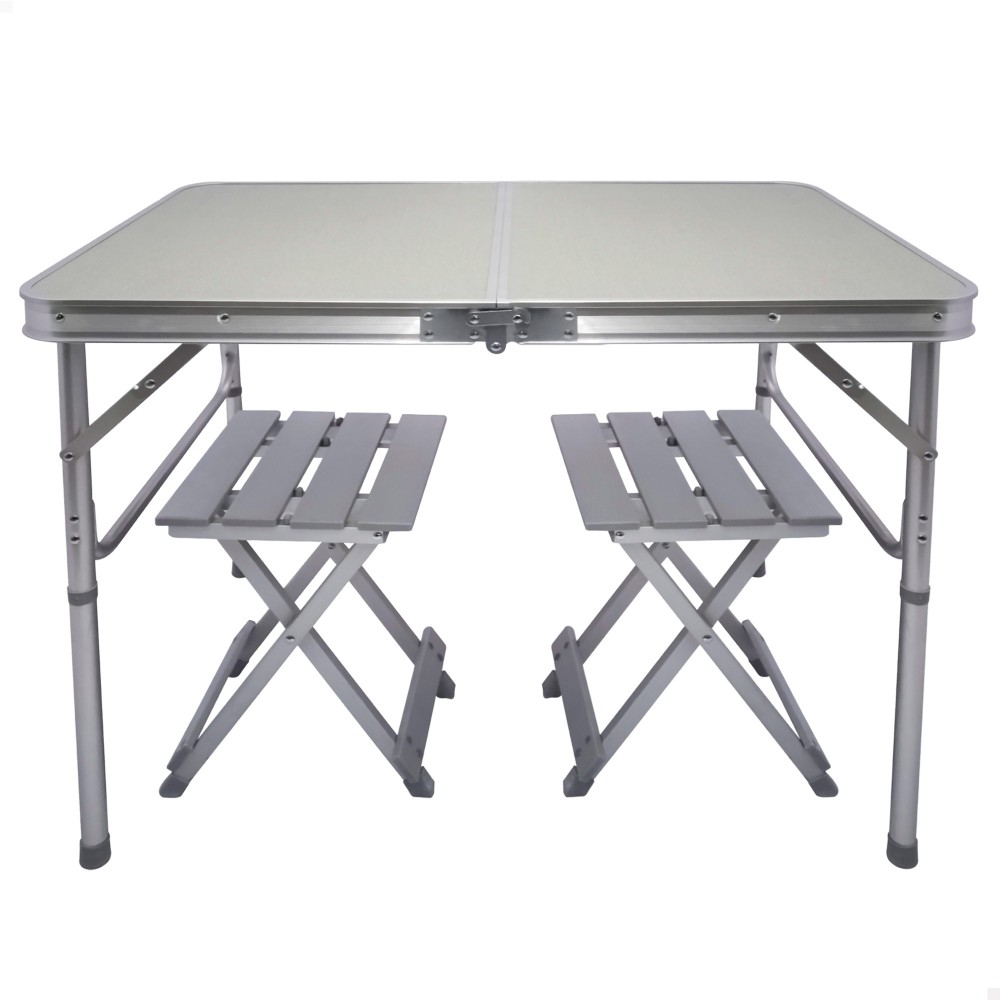 Mesa de camping dobrável Aktive com 2 bancos