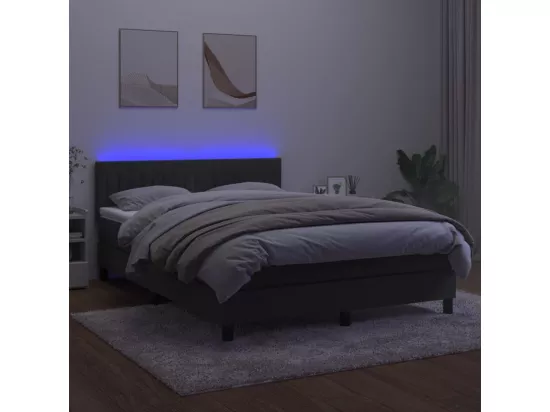 Sommier tapissier matelas et LED Gris foncé 140x190 cm Velours