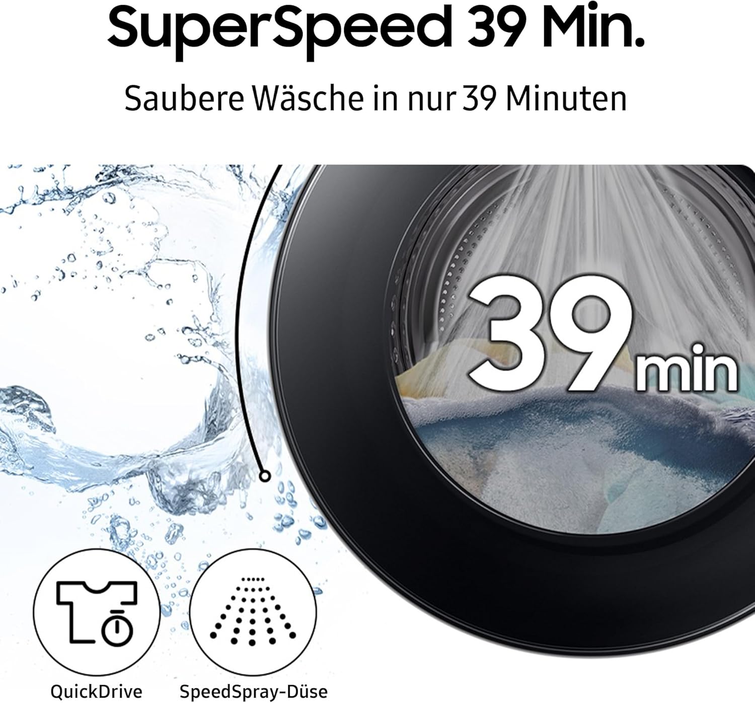 Samsung WD90DB8B85GBU2 Bespoke AI Waschtrockner, 9+6 kg, EEK: D/A (-10%), Waschmaschine und Trockner in einem, QuickDrive, AI Ecobubble, AI Wash, SuperSpeed 39 Min. Waschprogramm, Schwarz