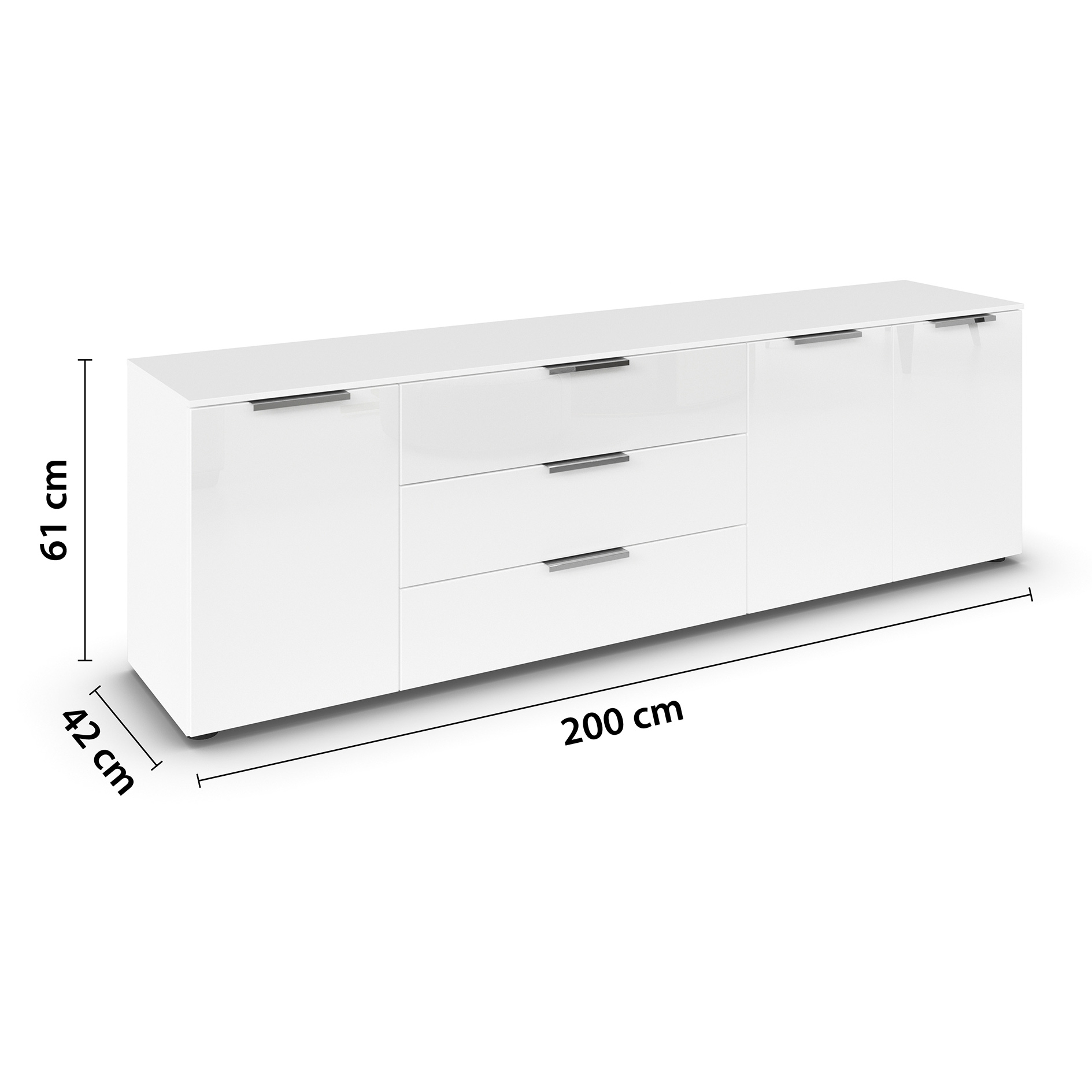 Lowboard - alpinweiß - Glasfront - 199 cm