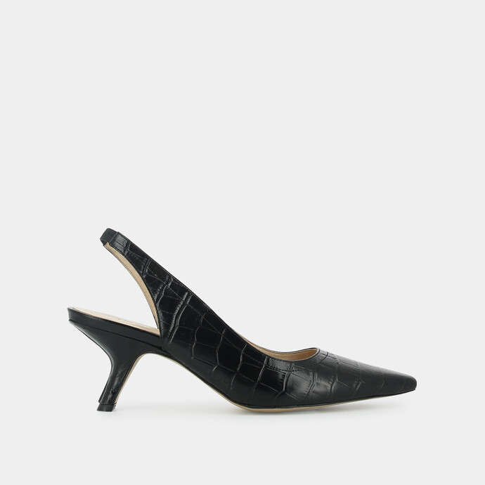 Escarpins slingback à talons virgules  en croco noir