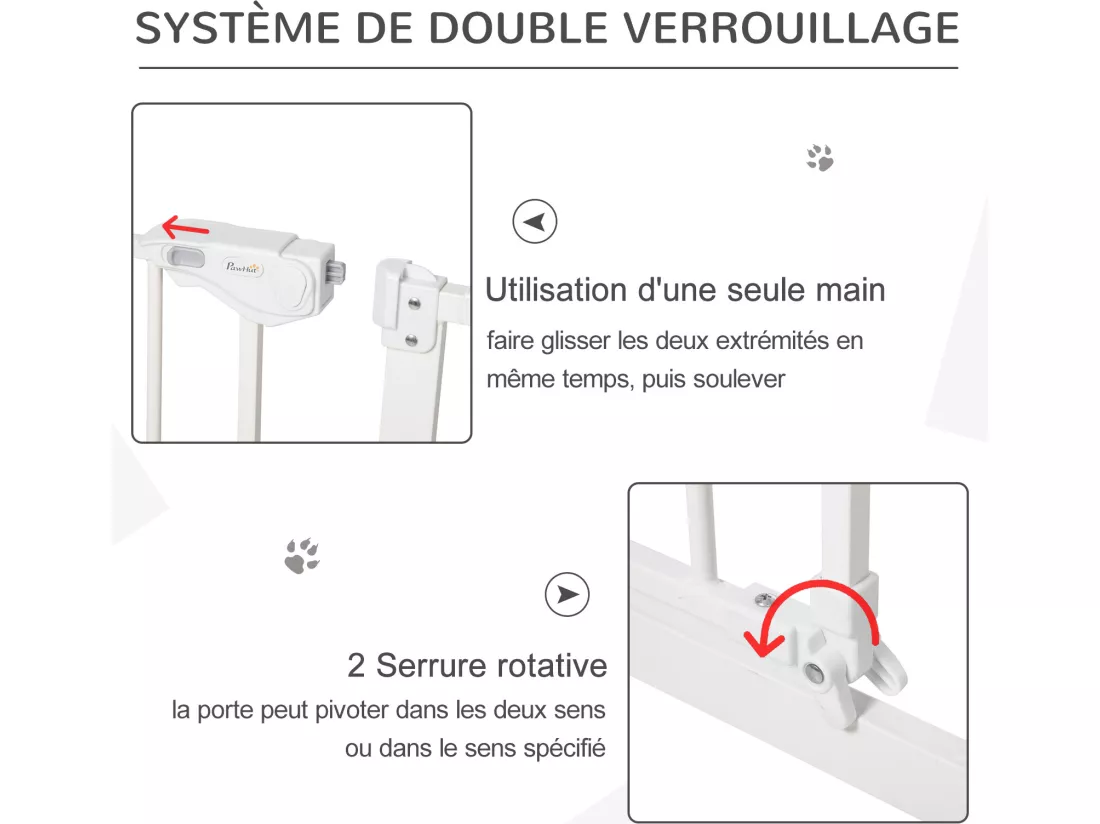 Barrière de sécurité longueur réglable porte double verrouillage sans perçage acier plastique blanc