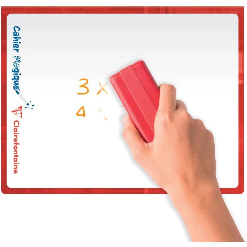 Cahier Magique couverture ardoise double-face effaçable piqué 17x22cm 48 pages grands carreaux (Seyès tricolore) - Rouge