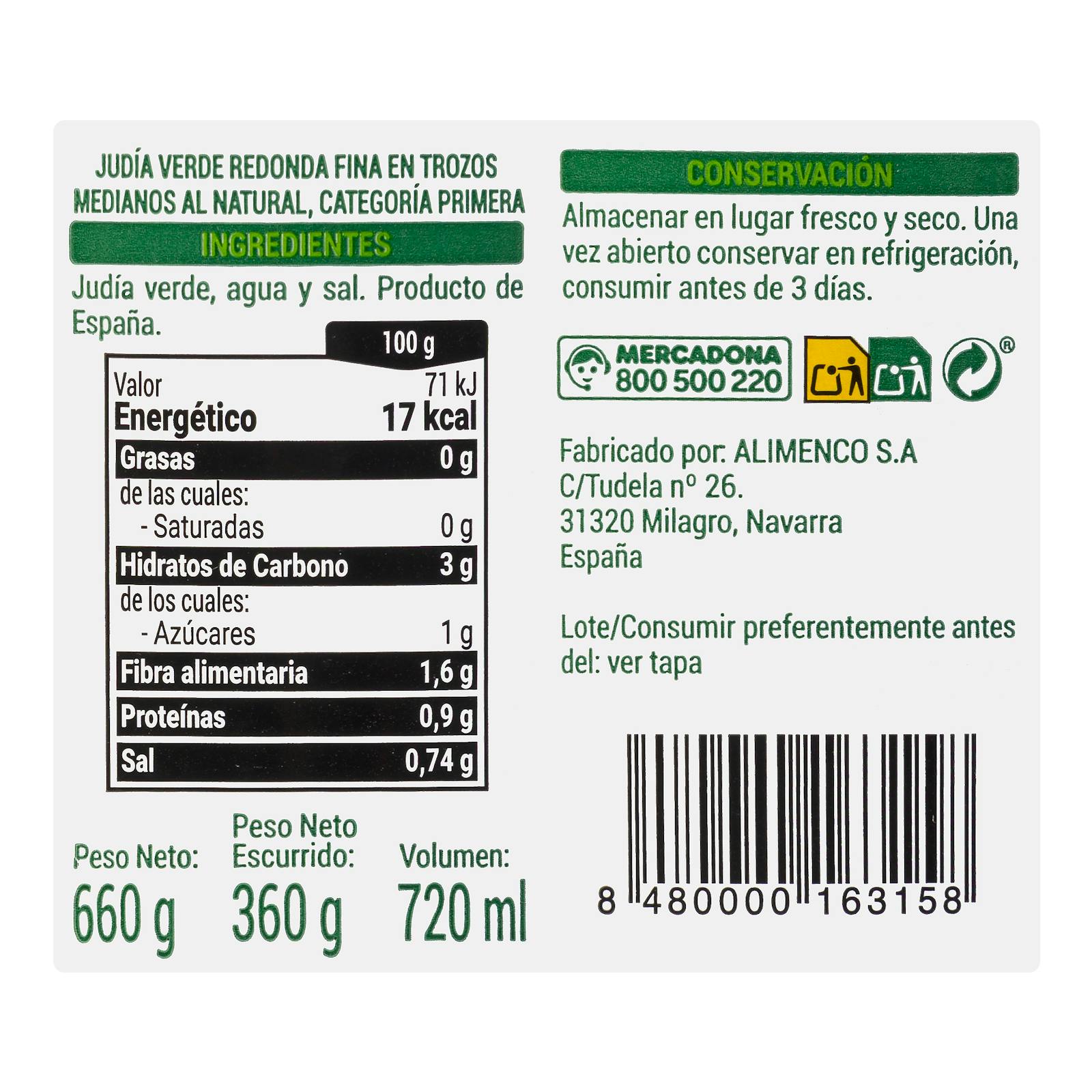 Haricots verts ronds Hacendado