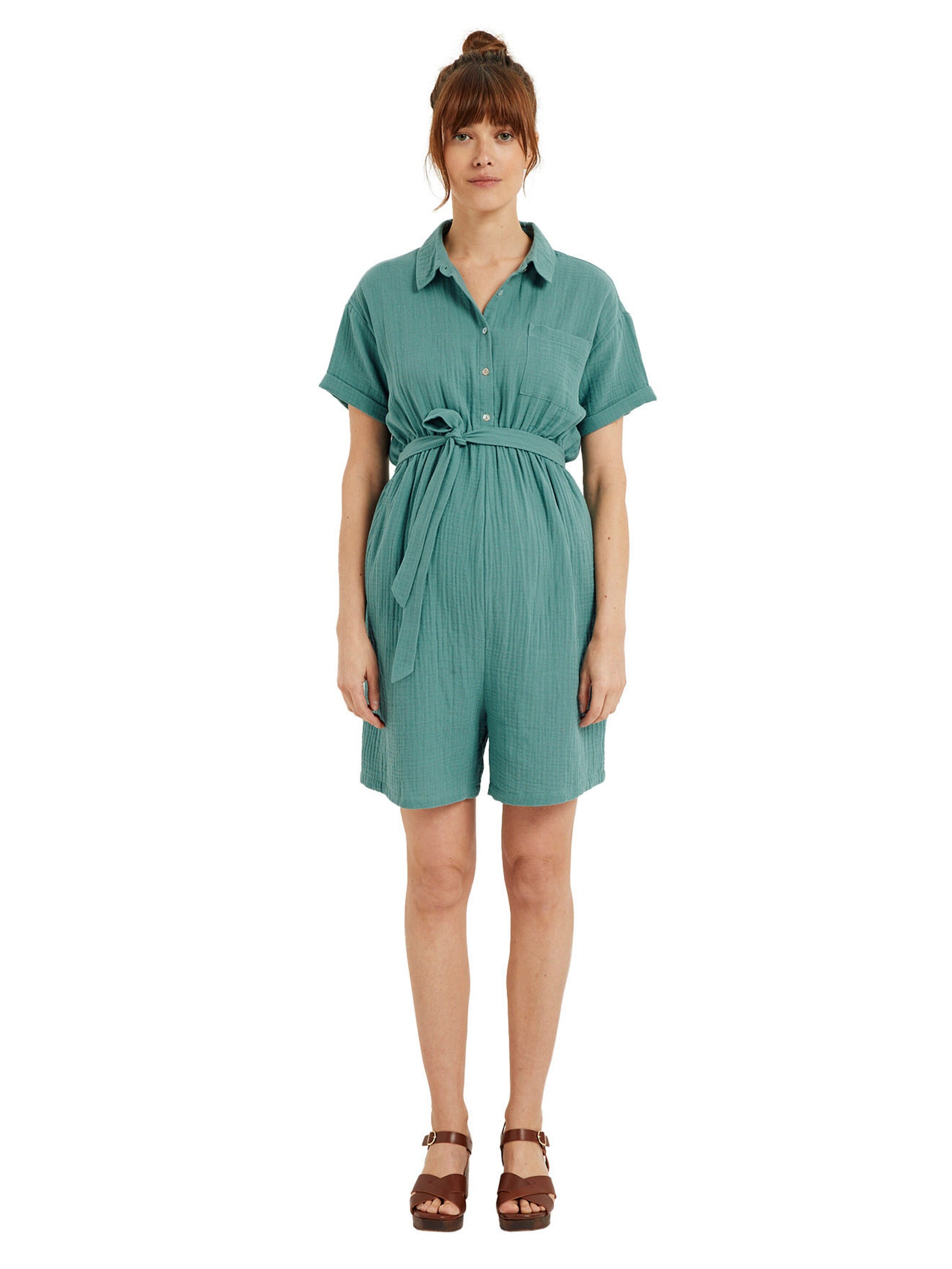 Vertbaudet Kurzer Jumpsuit für Schwangerschaft und Stillzeit aus Musselin smaragdgrün