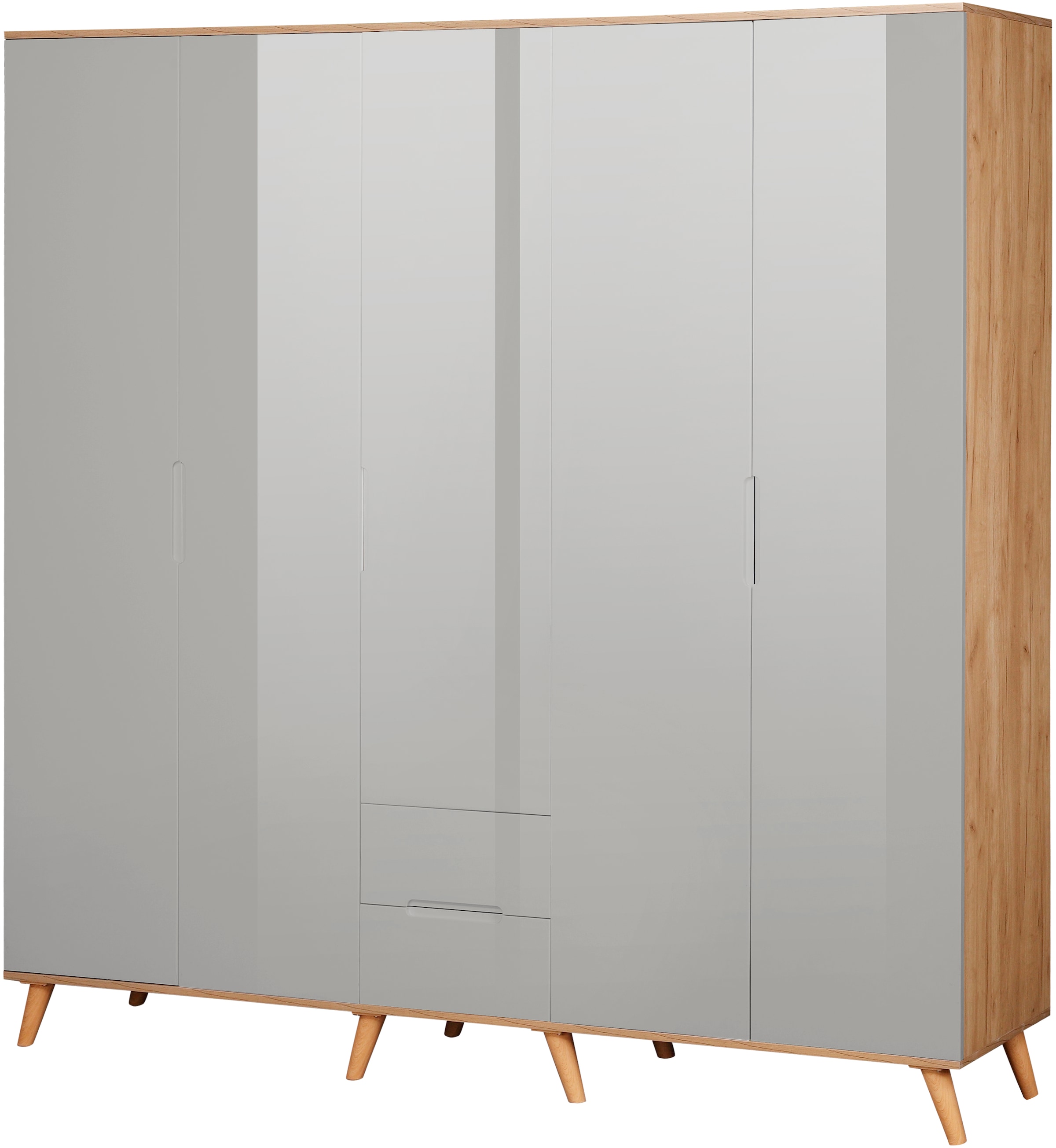 andas Kleiderschrank »Lund Schlafzimmerschrank Bestseller im skandinavischem Design« Garderobenschrank mit Premium Innenausstattung, Breite 200cm hochglanz