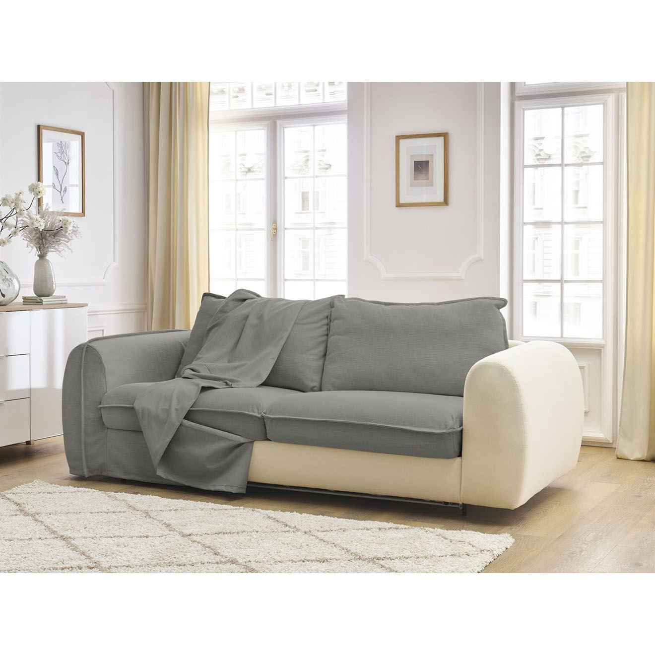 Bobochic Canapé droit convertible express 3 places Archimède 160 gris foncé - 236x106x93 cm