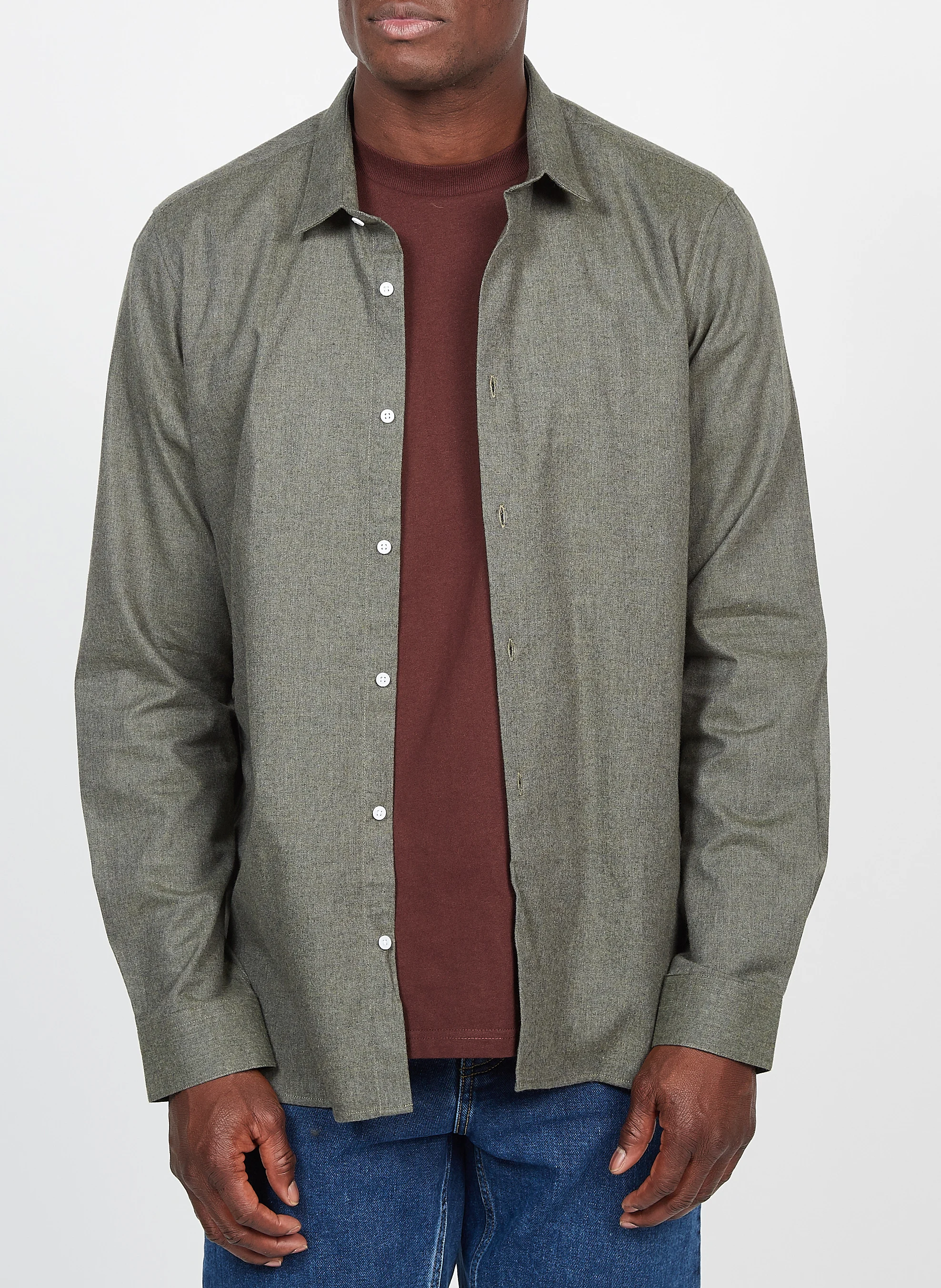 Chemise col classique slim-fit en coton| Vert
