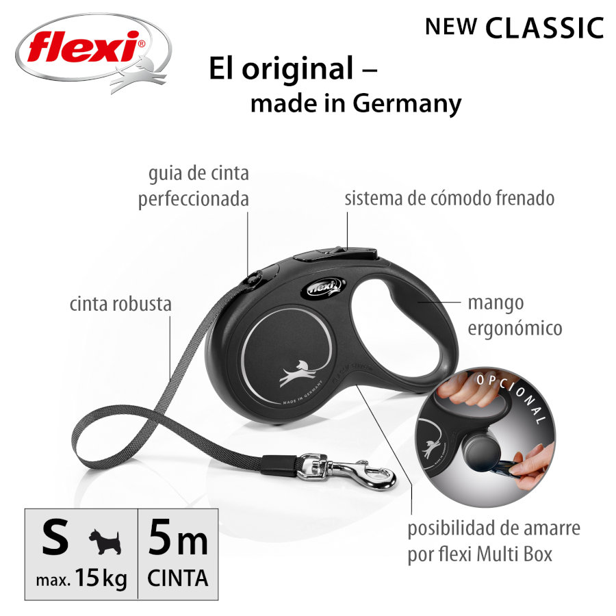 Guia extensível Flexi New Classic preta para cães