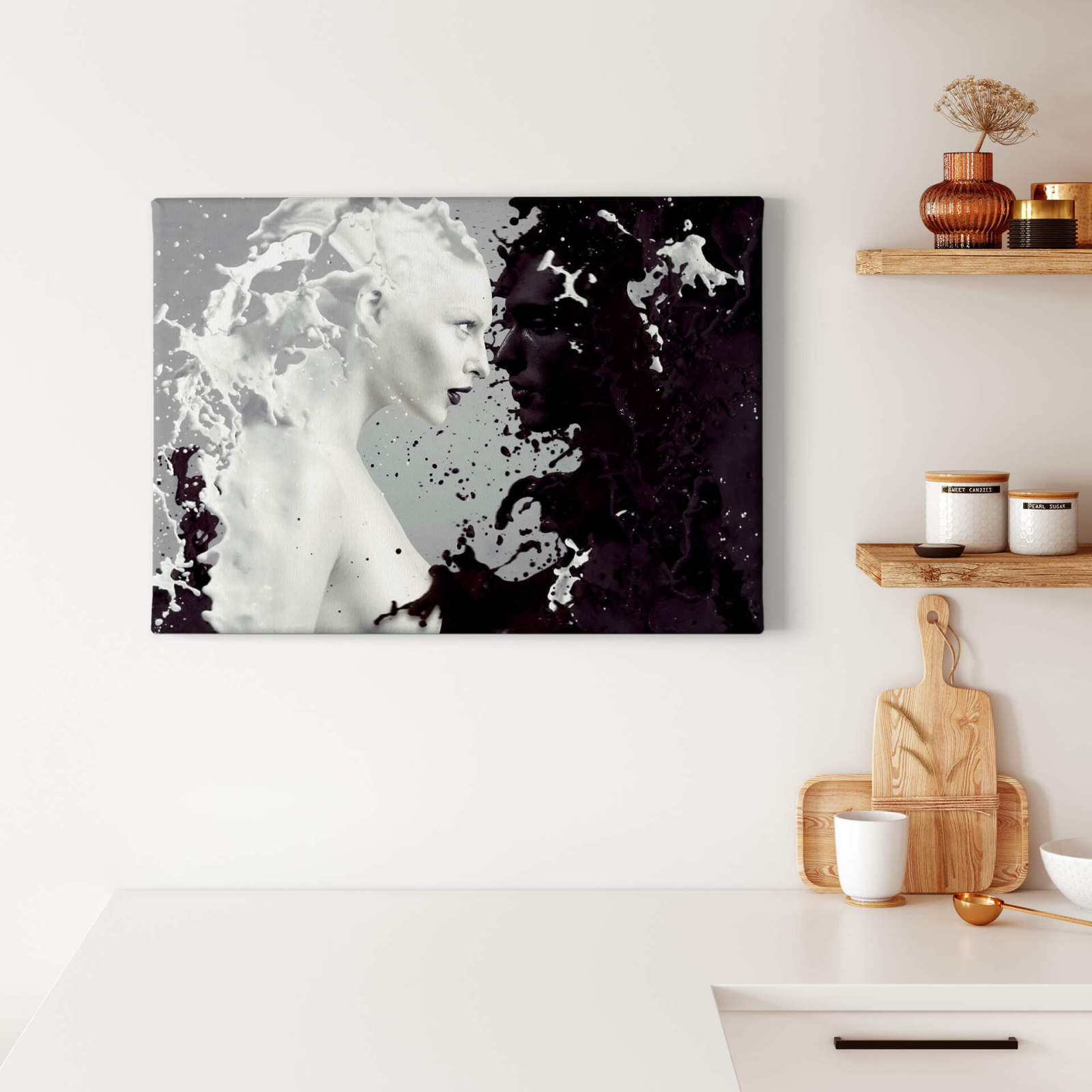 Leinwandbild MILCH UND KAFFEE - weiß-schwarz - 70x50 cm