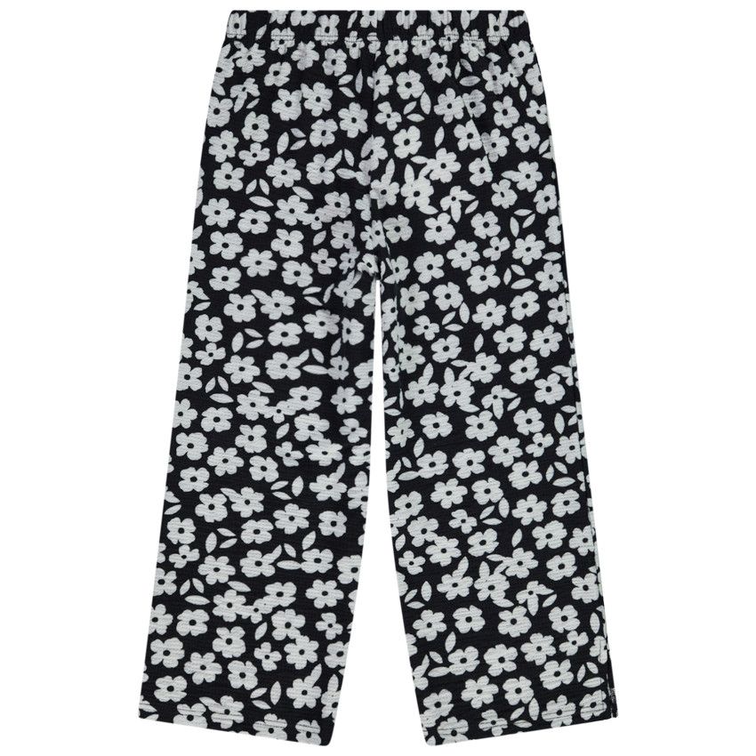 Pantalon large en jersey imprimé fleuri pour fille - Noir