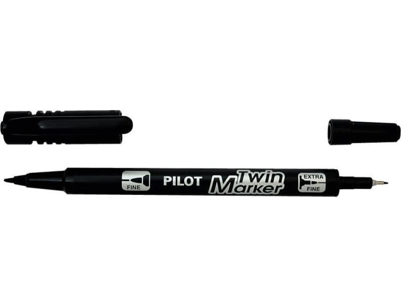 Pilot Permanent-Marker Twin Marker Slim Schwarz Stift mit zwei Spitzen, Schwarz