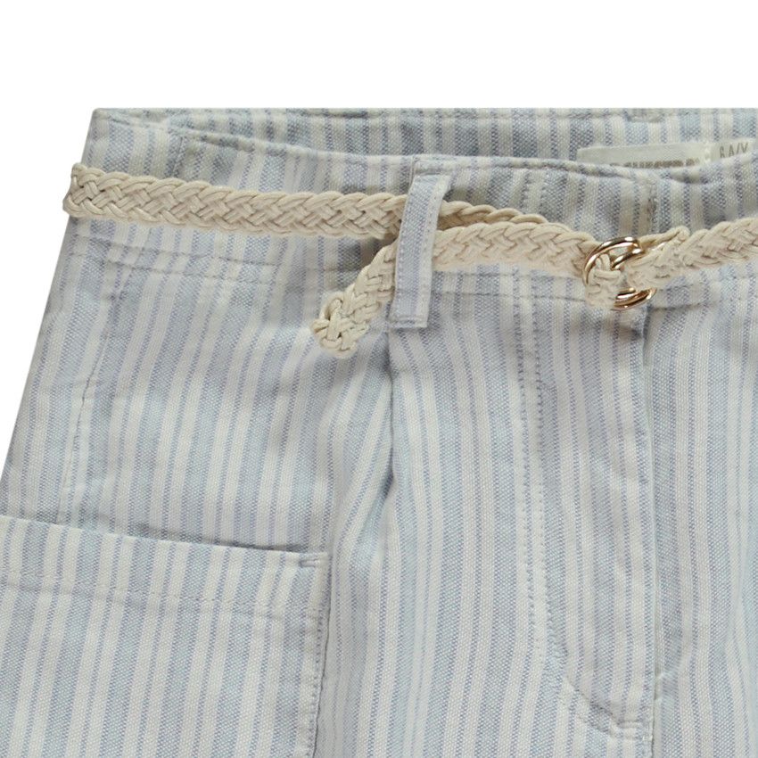 Pantalon rayé à poches + ceinture tressée pour fille - Bleu