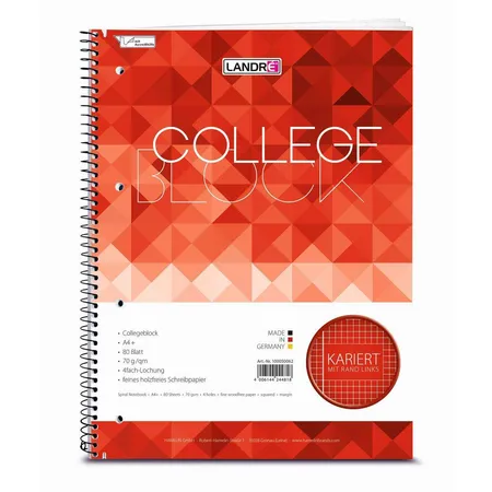 Landré Collegeblock A4, 80 Blatt, gelocht, Lineatur 26