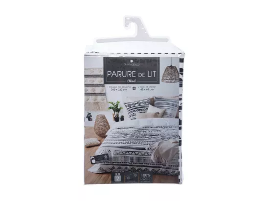 Parure de lit 2 Personnes 240 x 220 cm Housse de couette avec 2 taies imprimé Ethnik