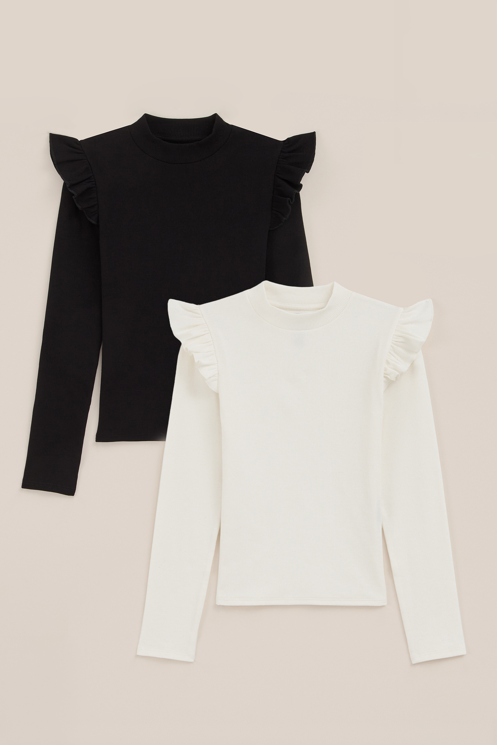Meisjes T-shirt met ruches, 2-pack WE Fashion Zwart