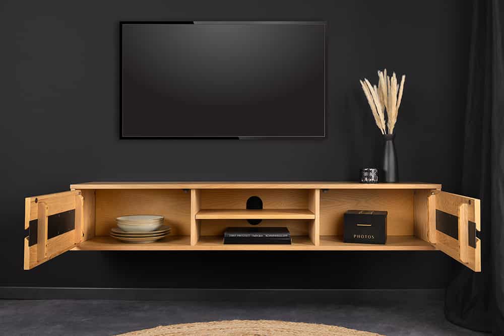 Hängendes TV-Lowboard LIVING EDGE 160cm natur schwarz Wildeiche geölt Baumkante