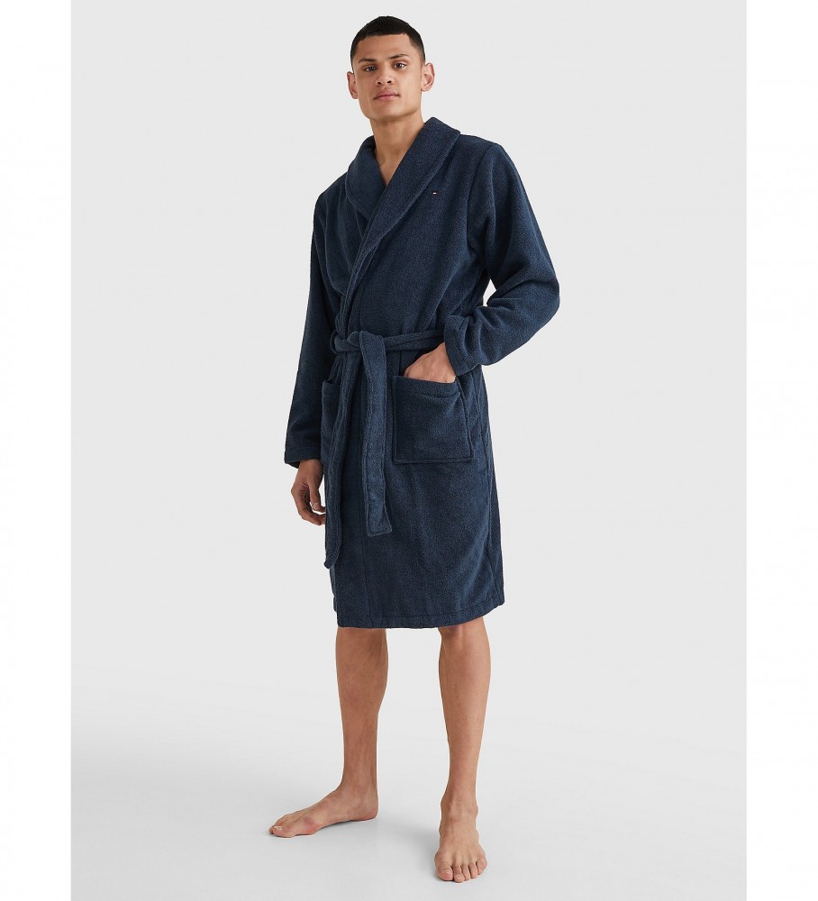 Roupão de banho Tommy Hilfiger azul-marinho em tecido atoalhado