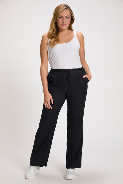Leinenhose Mary, Elastikbund, weites, gerades Bein