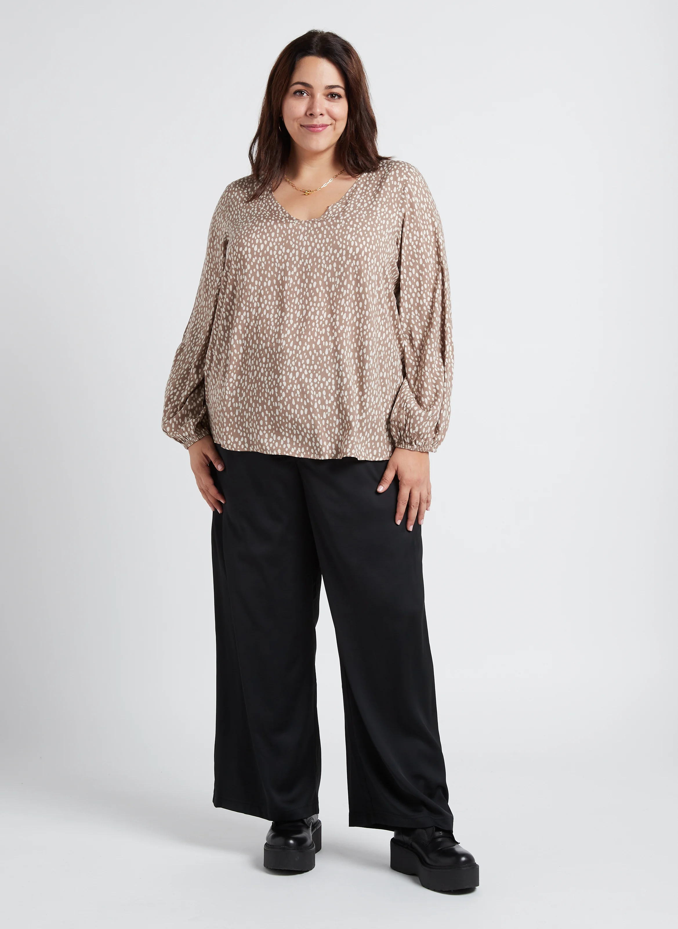 PAYA - Top fluide col V imprimé| Beige