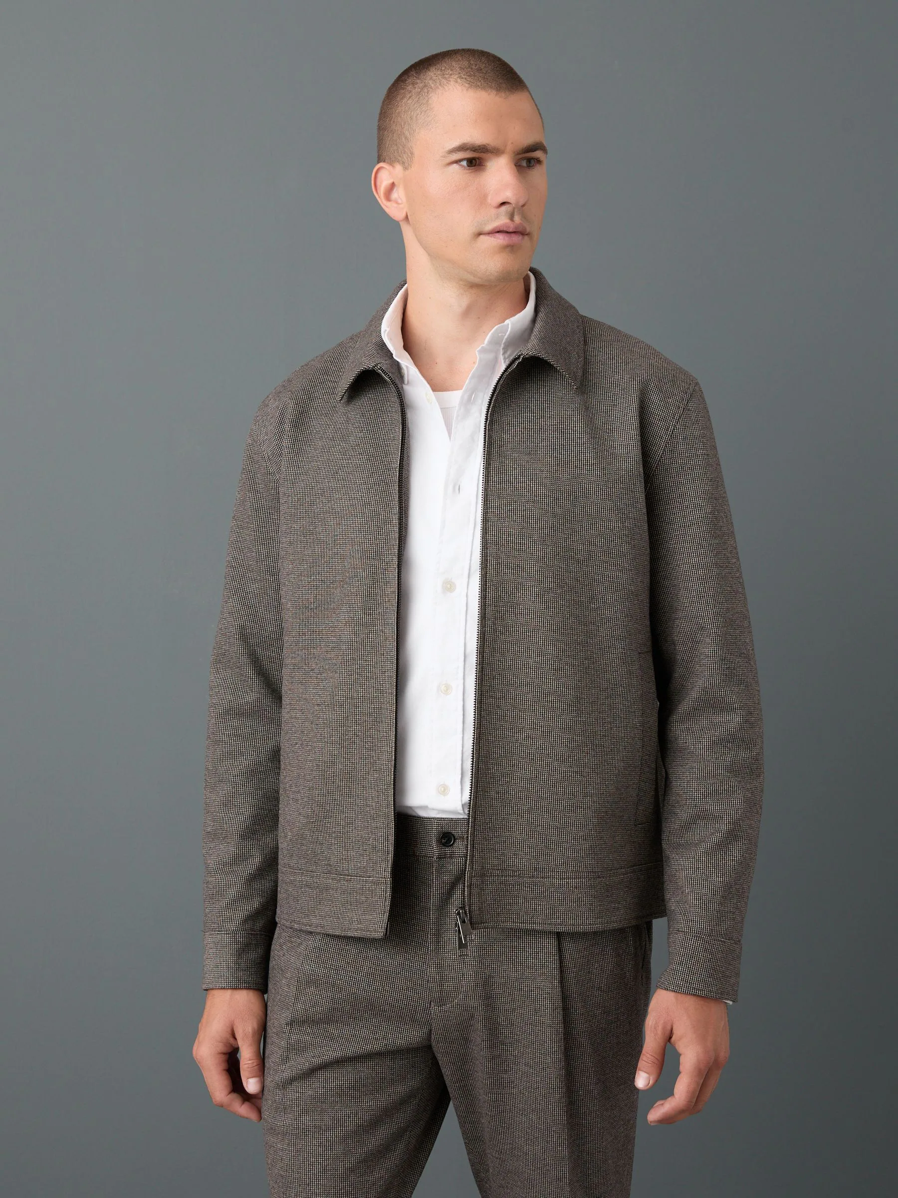 Bruin - Slim Jack van geweven jersey met stretchy