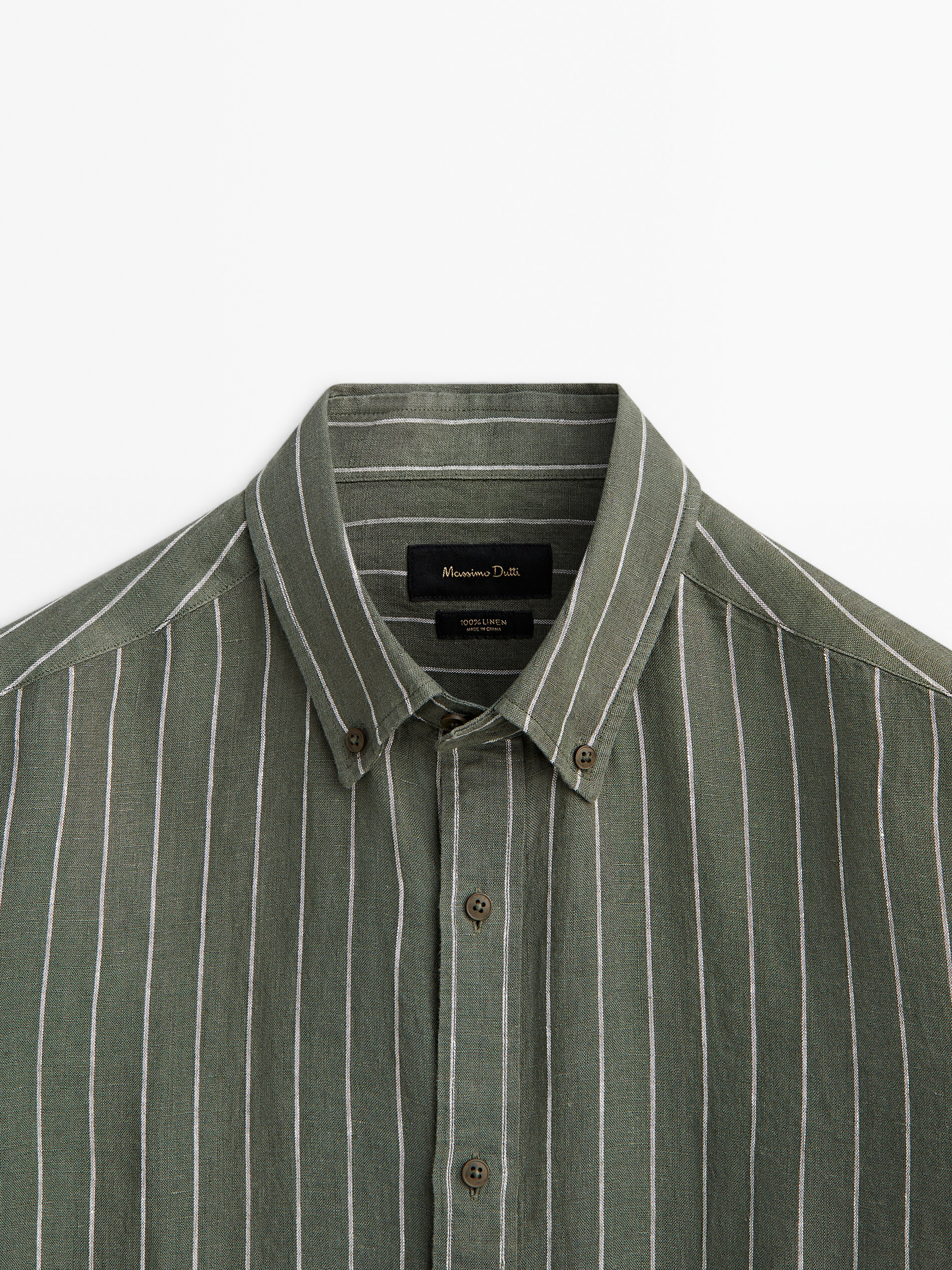 Camisa raias 100% lino slim fit - VERDE