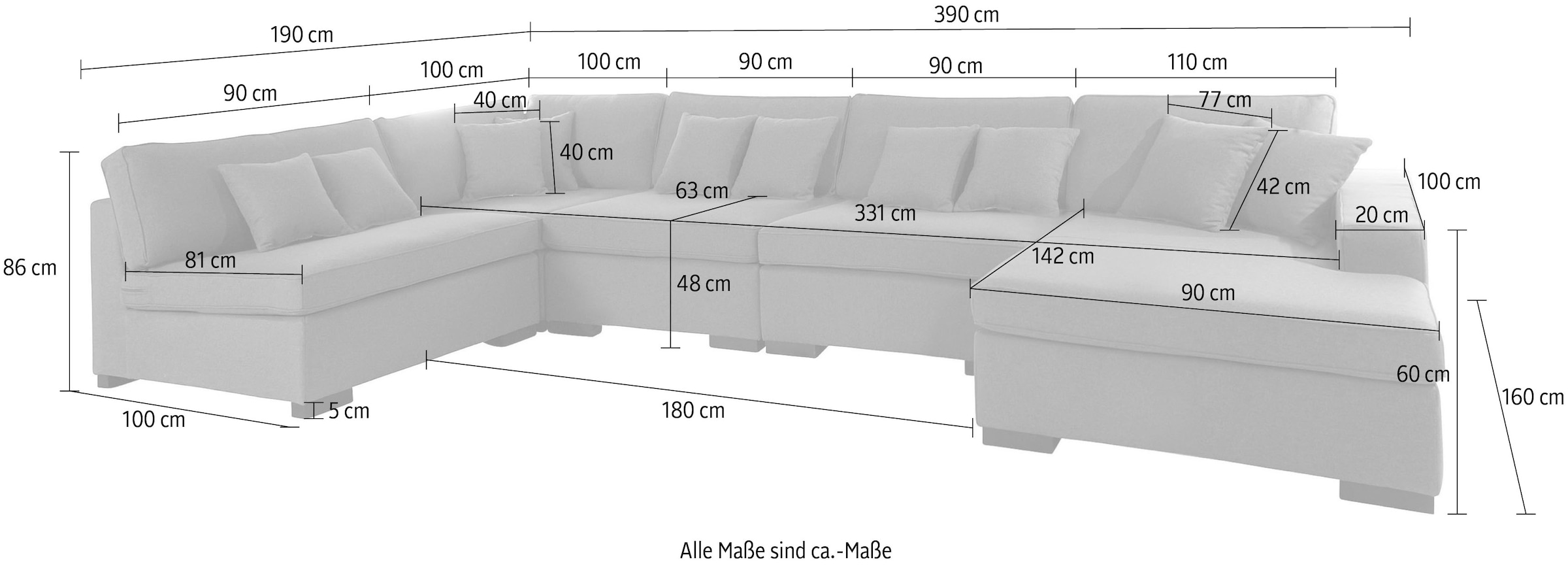 Home affaire Wohnlandschaft »Skara U-Form« Lounge-Sofa mit Federkernpolsterung, in vielen Bezugsvarianten