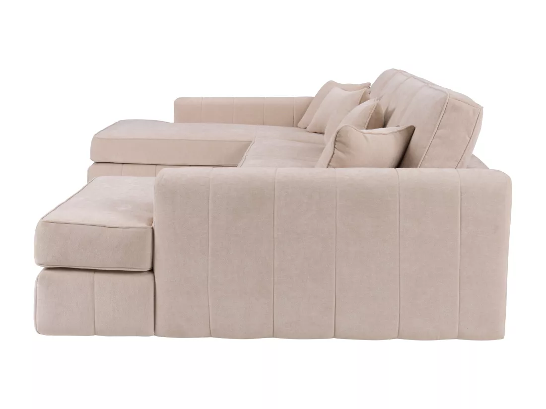 Grand canapé d'angle gauche panoramique en tissu beige BERGOTA