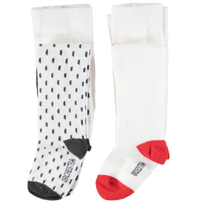 Lot de 2 collants épais à motif graphique et coeur en jacquard - Ecru
