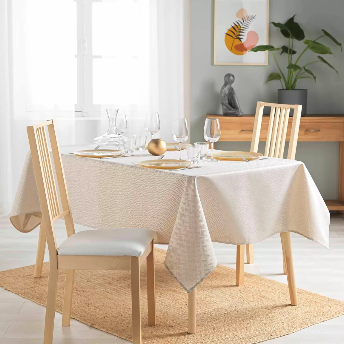 Nappe rectangulaire enduite (140 x 250 cm) Azuline Ecru