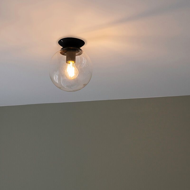 Art deco plafondlamp zwart met helder glas - Pallon