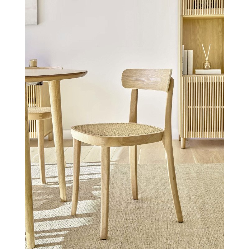Chaise Romane en bois de hêtre et rotin