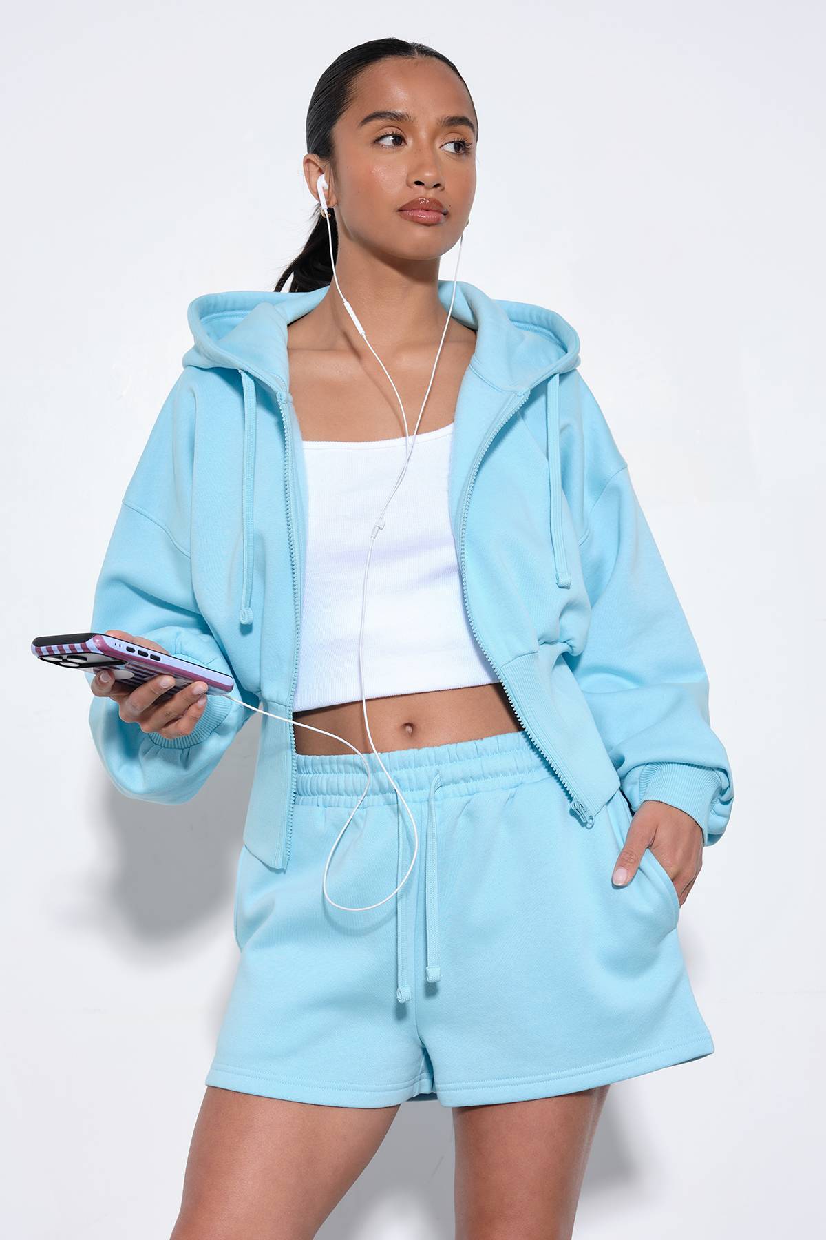boohoo Ensemble De Jogging Court À Casynthétiqueche Avec Zip Et Taille Cintrée