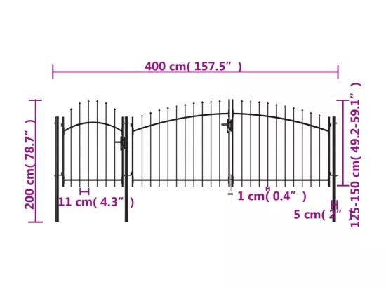 Portail de jardin Acier 2 x 4 m Noir