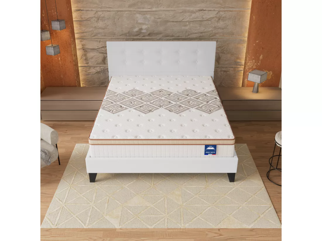 Ensemble Matelas + Lit Avec Tête De Lit 160x200 Cm, Essem 25cm D’épaisseur Mousse Haute Densité