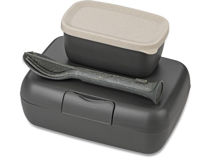 Koziol Lunchbox Candy Set 4-teilig, Dunkelgrau/Grau Lunchbox mit Besteck