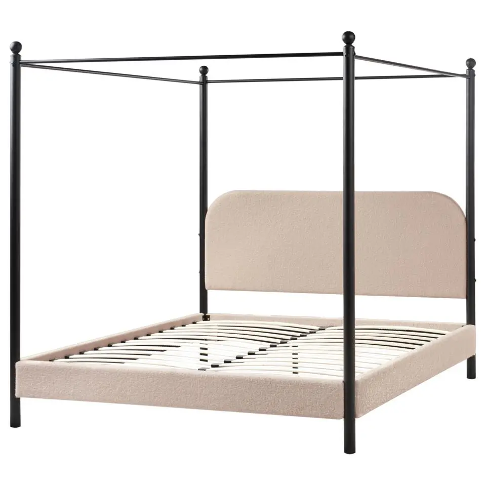 DANNEMOIS - Tweepersoonsbed - Taupe - 160x200 cm - Bouclé