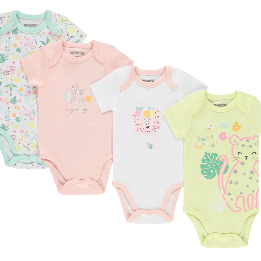 Lot de 7 bodies manches courtes en jersey imprimé animaux pour bébé fille