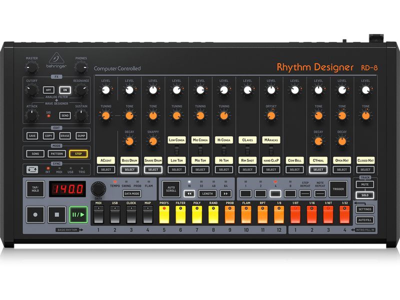 Behringer Drum Machine RD-8 MKII Klassische analoge Drum-Machine mit 16 Drum-Sounds
