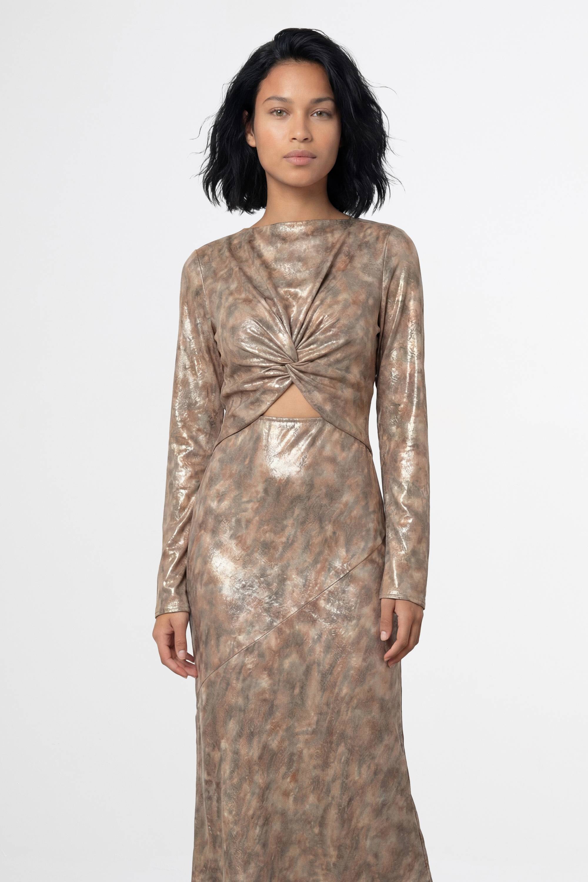 Warehouse Robe Midi En Biais À Détail Torsadé Et Découpe Métallisée