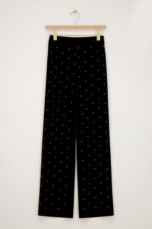 Zwarte velvet pantalon met kraaltjes