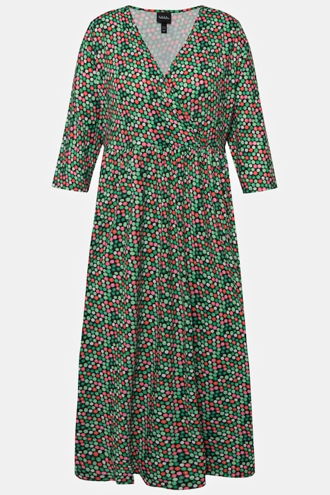 Jerseykleid, Punkte, Wickeloptik, V-Ausschnitt, 3/4-Arm