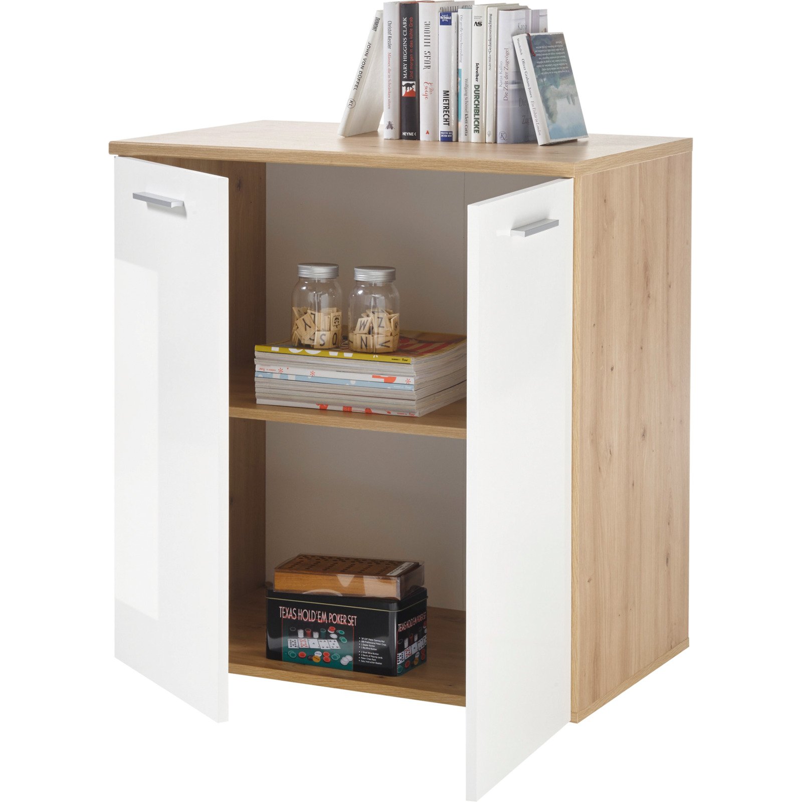 Kommode Paul Dekor Eiche Artisan Hochglanz weiss 80 x 85 x 50 cm