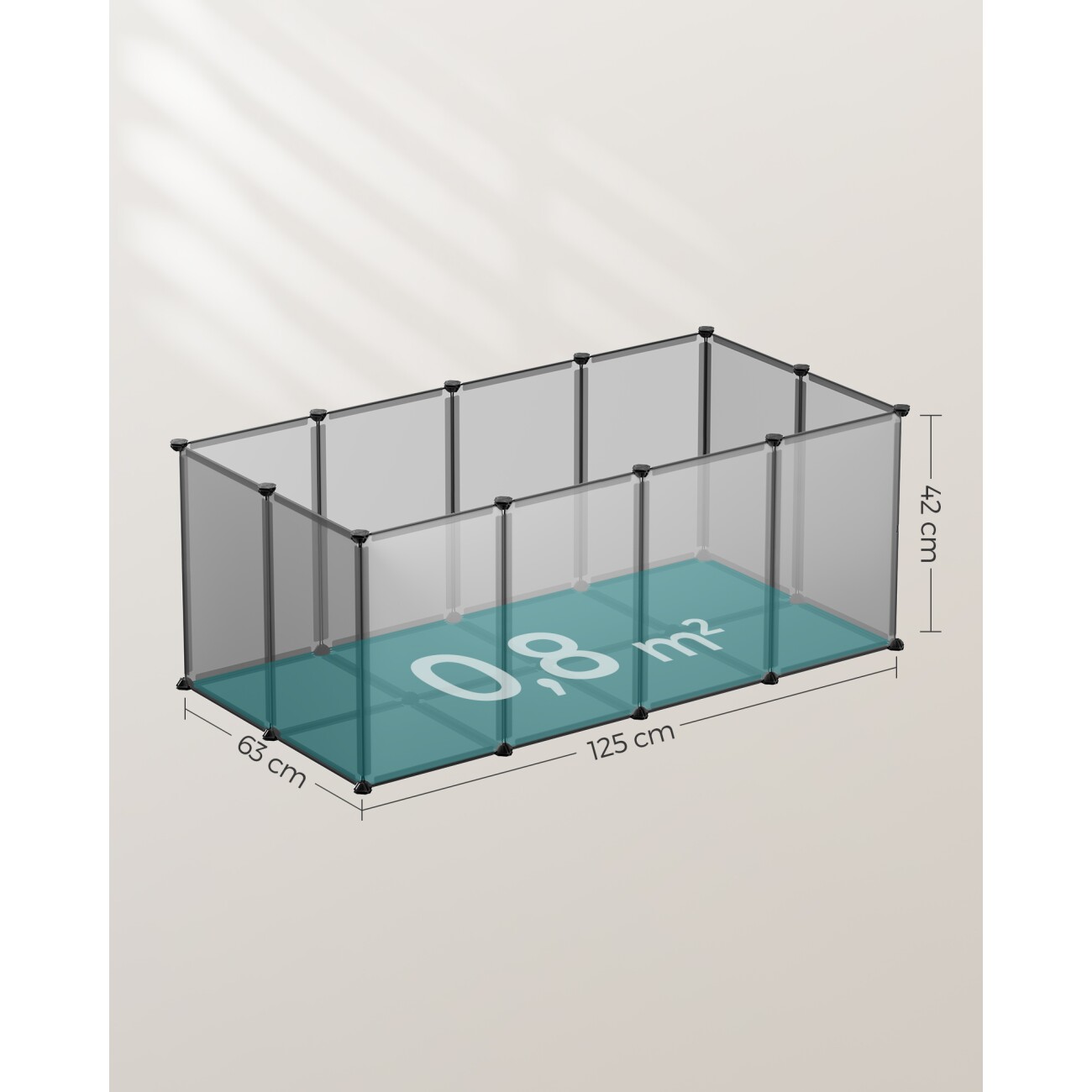 SONGMICS L-XL Freigehege mit Bodenplatten grau 1,25 m, 63 cm, 42 cm